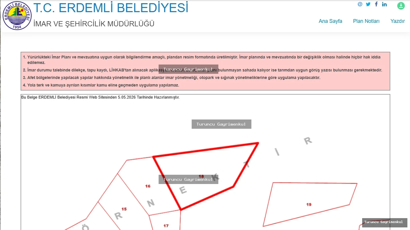 MERSİN ERDEMLİ DE SATLIK FIRSAT TARLA 7.338,83 M2